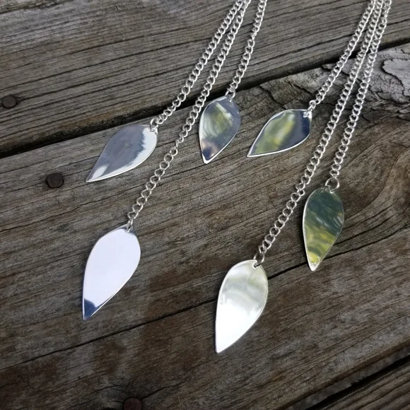 Sterling silver brass leaves chain long necklace windchime long collar - Picture 3 of 5